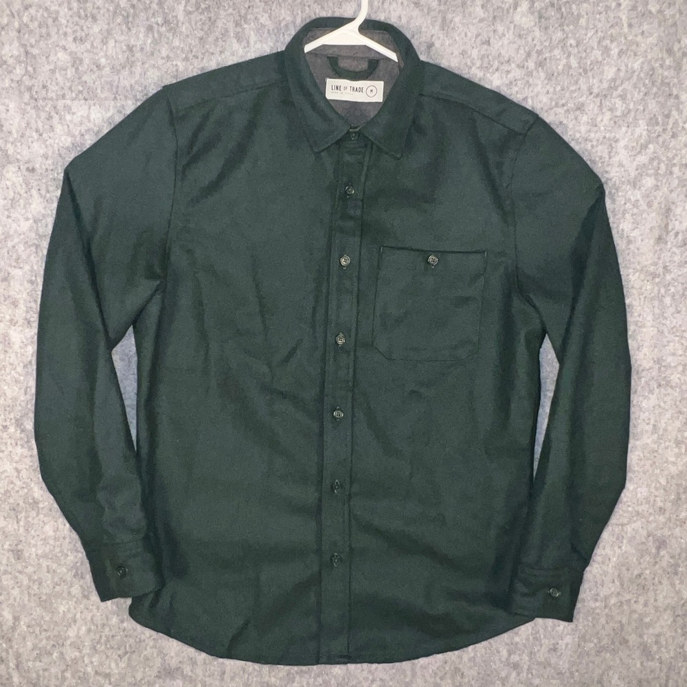 Line of Trade Men's Medium Forest Green Wool Blend Flannel Button Down Shirt